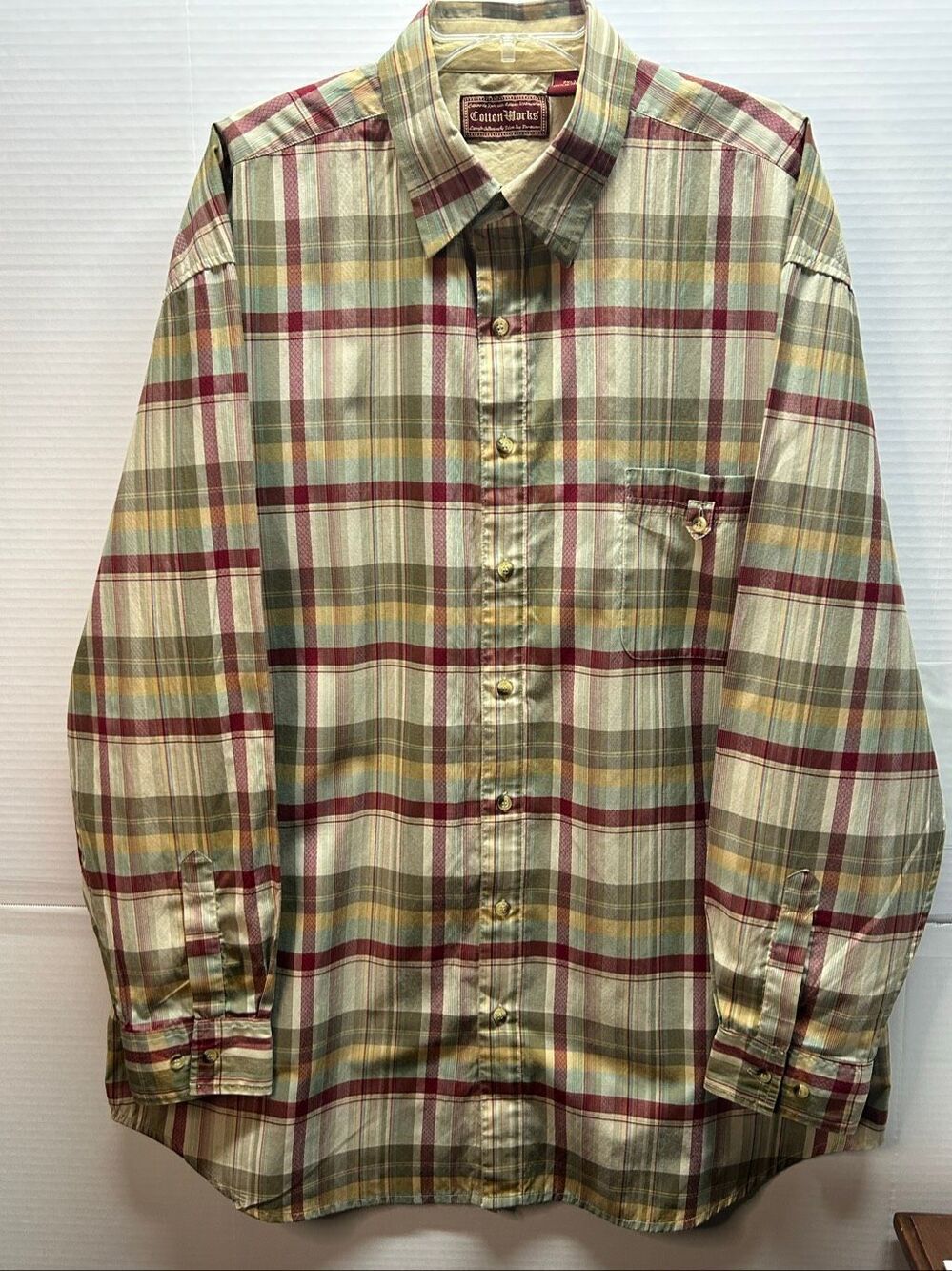 Cotton Works Men's 2XLT Plaid Button Down Shirt Long Sleeve Tall Multi-Color